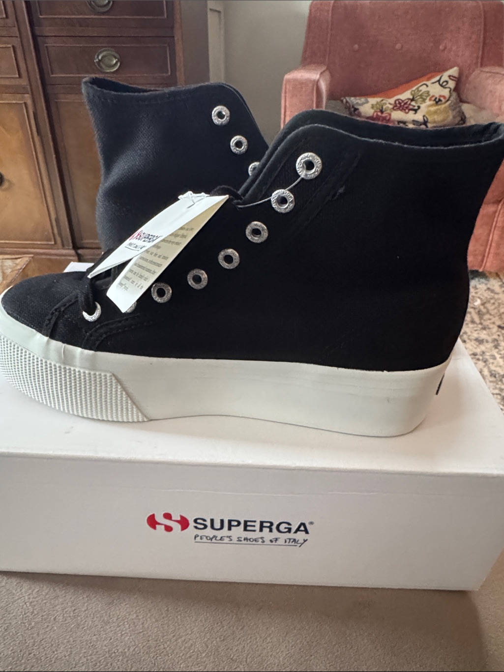 Superga Black Canvas Platform Sneakers With White Sole — image 2 of 5